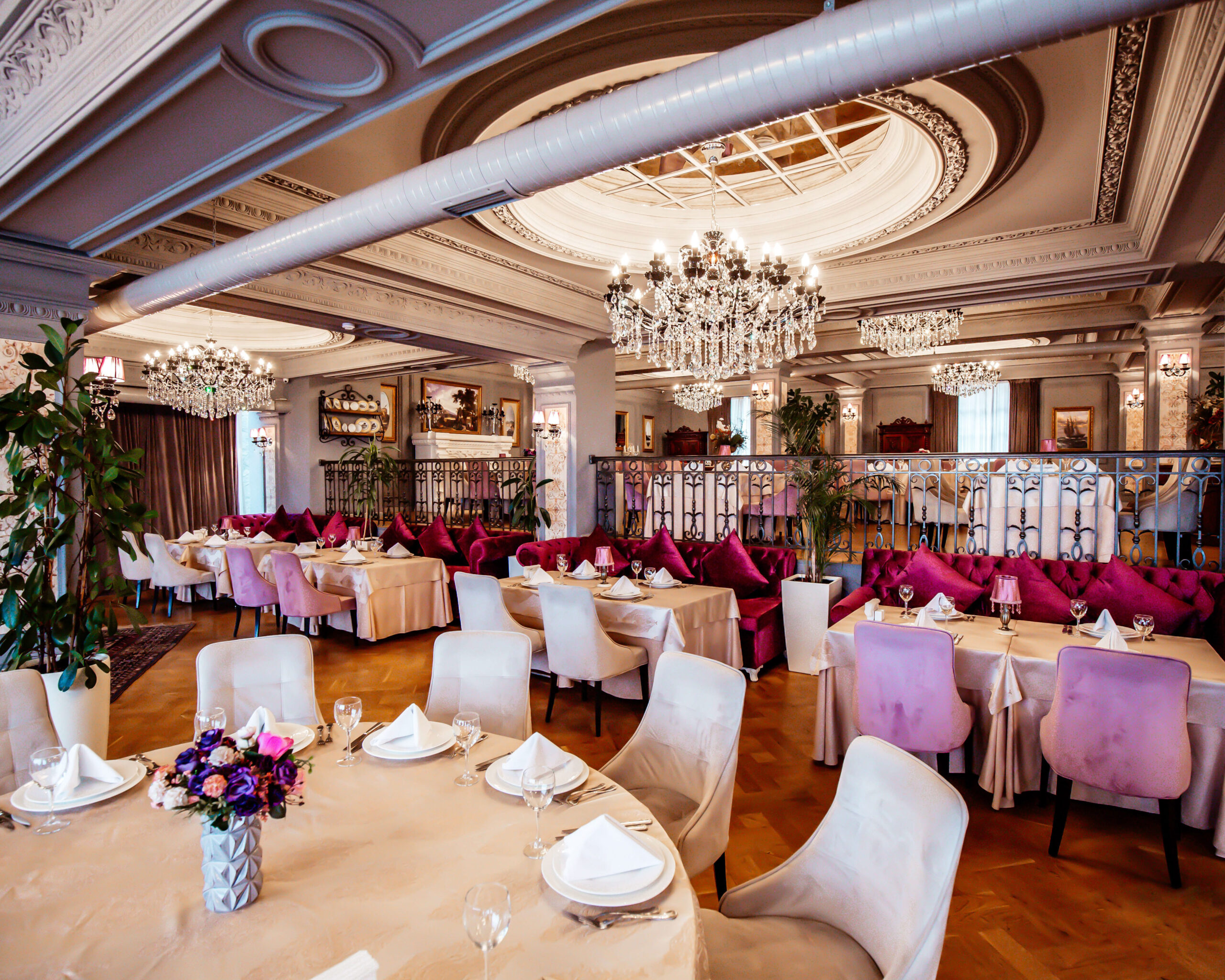 classic luxury style restaurant with tables and chairs