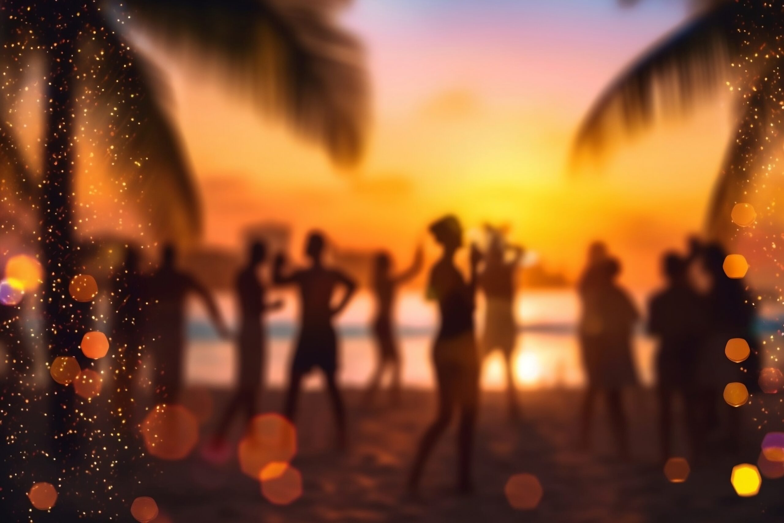 Party Beach Blurred People Having Night Beach Party Generative AI